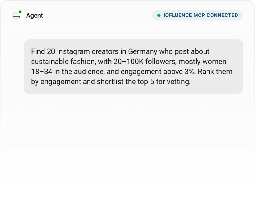 An AI agent searches Instagram creators in Germany by sustainable fashion, audience demographics, followers and engagement