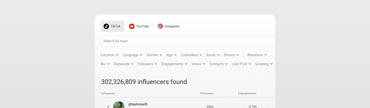 Screenshot Influencer Search