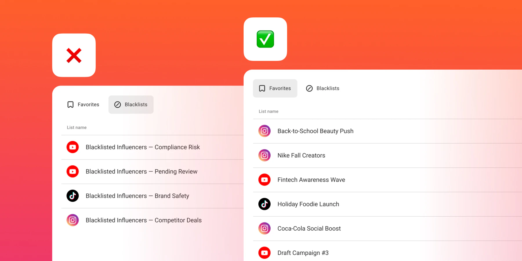 Favorites and blacklists keep creator decisions organized by&nbsp;campaign